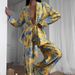 Women's Clothing Autumn And Winter New Fashion Satin Printed Long Sleeved Lace Up Two Piece High Waist Wide Leg Pants Suit_ecoleips.com