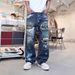 Women's Clothing Street Graffiti Ripped Painted Jeans Straight Loose Wide Leg Trendy Handsome_ecoleips.com
