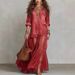 Women's Retro Lapel Faux Denim Long Dress With Pockets_ecoleips.com