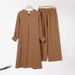 H718 Muslim Women's Two-Piece Set Fashionable Elegant Solid Color Irregular Long Shirt Top Wide-Leg Pants Robe_ecoleips.com