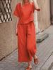 Women's Linen Two-Piece Suit Casual Loose Fit Solid Color European American Style Clothing Set for Spring Autumn_ecoleips.com