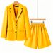 Petite Women's Hazy Blue Korean Style Suit And Shorts Set Relaxed Casual Versatile Slimming Two Piece Set_ecoleips.com