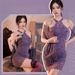 Sexy Lingerie Nightwear New Chinese Nightclub Clothing Bar Uniform Sex Lingerie Spice Girl Purple Lace Hollow Cheongsam Dress_ecoleips.com