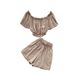 2022 New Summer Fashion Casual Suit Women's Wooden Ear Edge Clavicle One Shoulder Short Top Shorts Two Piece Suit_ecoleips.com