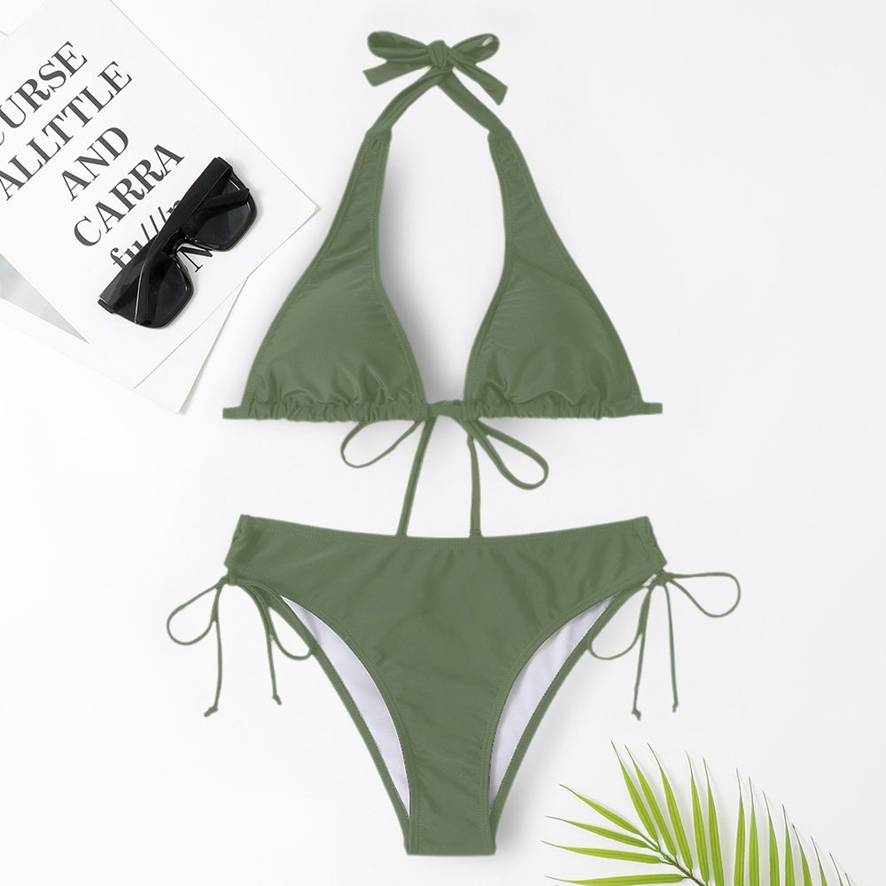 Women's Clothing Swimsuit Strap On Ins Bikini Sexy Solid Color Swimsuit Beach Vacation Bikini_ecoleips.com