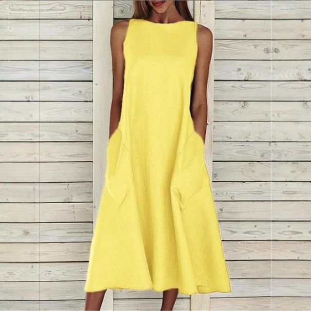 Women's Clothing Cotton And Linen Large Size Long Skirt Sleeveless A Line Dress_ecoleips.com