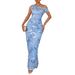 Women's Fashion Long Dress Irregular Neckline Slim Fit Three Dimensional Floral Sleeveless Cross Border Trade_ecoleips.com