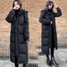 "Oversized Knee-Length Puffer Coat For Women – Warm Winter Jacket With Hood (Black/White/Pink, S-2XL)"_ecoleips.com