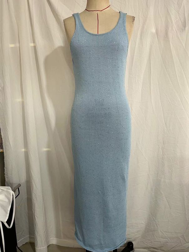 K Fashionable And Sexy U-neck Slimming Slim Fit Sequin Wrapped Hip Sleeveless Vest Dress_ecoleips.com