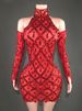 Sexy Glitter Sheer Mesh Sleeve Dress With Rhinestones - Elegant Party Mini Dress For Women, Clubwear, Evening Gala, Stage Performance_ecoleips.com