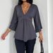 European And American Sexy V-neck Solid Color Drapey Mid-sleeve T-shirt For Women With Bell Sleeves, Elegant_ecoleips.com