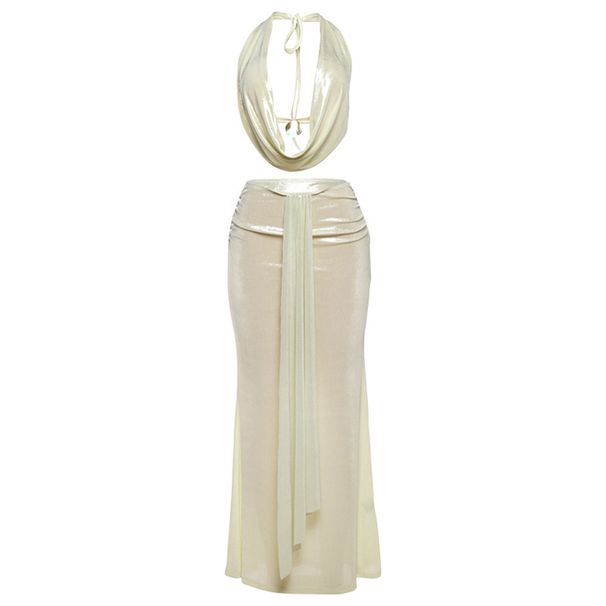 Women's Spring Summer Sexy Backless Halter Neck Top And Skirt Set Slim Fit Clothing_ecoleips.com