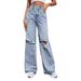new white embroidered early autumn letter high waisted jeans, versatile pants, slimming wide leg straight leg pants_ecoleips.com