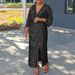 D3308 Women's Autumn New Item Loose V-neck Fashionable Sequin Slit Long Skirt Plus Size Dress_ecoleips.com