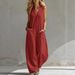 Women's Casual Linen Cotton Jumpsuit Style Sleeveless Double Pocket Jumpsuit Fashion_ecoleips.com