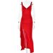 Women's Clothing Sexy Sling Slim Ruffled Deep V Side Slit Dress_ecoleips.com