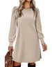Women's Round Neck Knitted Sweater With Pockets Casual Loose Long Sleeve Autumn Winter Dress Puff Sleeve_ecoleips.com