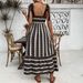 Women's Clothing High-Waisted Striped Patchwork Maxi Dress Spring/Summer Thin Lightweight Fresh Style_ecoleips.com