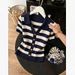 Summer Striped Collar Short Sleeve T-Shirt For Women Fashionable Slimming Ice Silk Knit Top Youthful Clothing_ecoleips.com