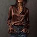 Elegant Satin Long-Sleeve Blouse For Women – Chic & Versatile With Mandarin Collar, Flared Cuffs & Wrinkle-Resistant Fabric_ecoleips.com