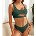 Verve 2024 New Women's Bikini Solid Color Ribbed Swimsuit_ecoleips.com