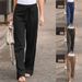 Women's Summer Elastic Waist Solid Color Pure Cotton Wide Leg Pants Casual High Waist Trousers For Plus Size_ecoleips.com