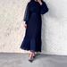 Elegant Women's Long Knit Dress With Pleated Hemline Round Neck & Long Sleeves For Office & Casual Wear (Wine Red, Black, Navy, Cream, Dark Green)_ecoleips.com