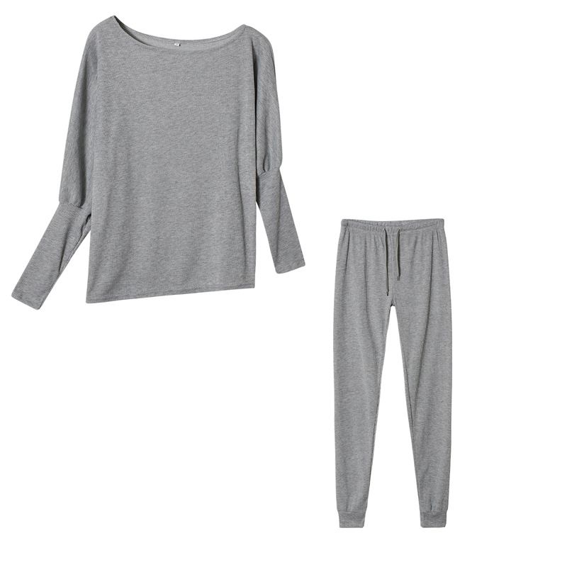 2025 Solid Color Fashion Casual Lace-Up Off-Shoulder Sports Pants Long Set For Women_ecoleips.com