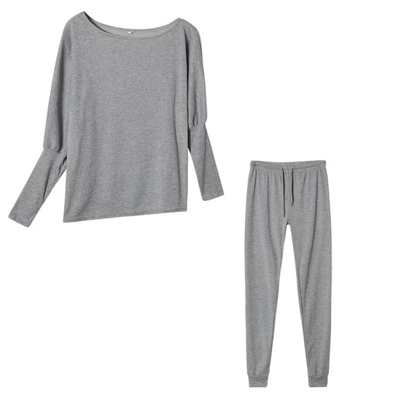2025 Solid Color Fashion Casual Lace-Up Off-Shoulder Sports Pants Long Set For Women_ecoleips.com
