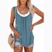 2024 Summer New Europe And The United States Women's Blouse Solid Color Patchwork Sleeveless Pleated Vest T-shirt_ecoleips.com