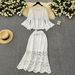 Bohemian Knit Two-Piece Set - Loose Hollow Knit Cardigan & High Waist Fishtail Skirt, Holiday Vacation Outfit_ecoleips.com