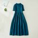 Cotton Short Sleeve Vintage Solid Color Dresses For Women 2026 New Summer Casual Long Holiday Dress Femme Robe Elegant Clothing_ecoleips.com
