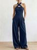 Summer New Style Women's Off-Shoulder Sleeveless Jumpsuit Wide Leg Halter Woven Striped Solid Color Elegant Romper_ecoleips.com