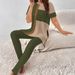 Women's Spring Summer Color Block Print Short Sleeve Side Slit T-Shirt With Lounge Pants Set, Comfortable Casual Outfit_ecoleips.com