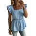 Summer New Style Women's Square Neck Casual Ruffle Sleeve Sleeveless Design Shirt American Clothing For Women_ecoleips.com