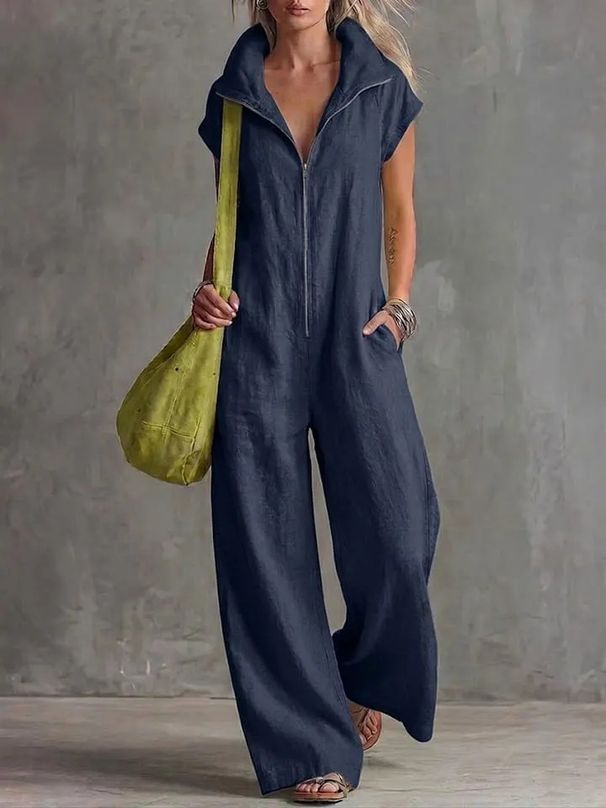 Summer Linen Jumpsuit Loose Fitting Pocketed Casual Women's Clothing European American Style for Export Cross Border Trade 2026_ecoleips.com