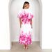 2025 New Spring Summer Puff Sleeve V-neck Women's With Printed Fairy Style Mid-length Elegant Flared Dress_ecoleips.com