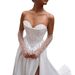 Elegant Satin Strapless Wedding Dress With Slit & Train – Lightweight French-Inspired Bridal Gown For Photoshoots & Reception_ecoleips.com
