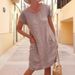 Women's Round Neck Cotton Linen Dress Solid Color Pocket Short Sleeved Loose Fit_ecoleips.com