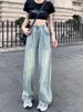 Preppy Style Short Sleeved Plaid Top With Embroidered Collar And Elastic Waist Light Colored Jeans Fashionable Suit Set_ecoleips.com