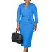 Elegant V-Neck Belted Knee-Length Dress for Women Stretchy Polyester Blend Office Chic S-XXXL_ecoleips.com