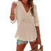 Women's Sporty Long Sleeve Hoodie V Neck Shirt Top With Pockets For Summer Amazon Beach Cover Up Casual Loose Fit Blouse_ecoleips.com