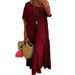 Women's Casual Short Sleeve Dress Asymmetrical Neck Cotton Linen Solid Color_ecoleips.com