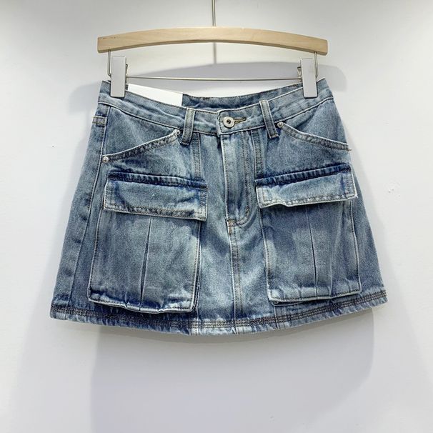 Personalized Pocket Workwear Denim Skirt For Women New Style In Spring Pink Age Reducing High Waist Niche Versatile Hip Wrapped Short Skirt_ecoleips.com