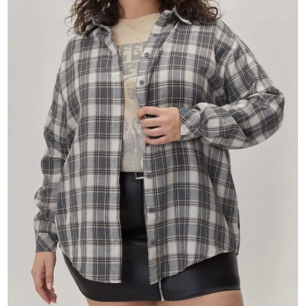 Fat Mm Plus Size Plaid Long-Sleeved Shirt Women's Thin Spring Korean Version Loose Cover The Tummy To Slim Down_ecoleips.com