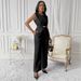 Women's Clothing Solid Color Tops Sleeveless Belt Two Piece Trousers Casual Suit_ecoleips.com