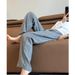 Breathable Linen Pants For Women - High Waisted Straight Leg Summer Trousers With Drawstring, Gray Striped Casual Office Pants For Petite_ecoleips.com
