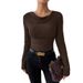 2026 Autumn Bell-sleeve, Drop-neck, Slim-fit For Women, Holiday Style Knit Top_ecoleips.com