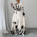 Autumn And Winter Printed Fashionable And Elegant, Waist-Cinching And Slimming Long-Sleeved Dress, Long Skirt_ecoleips.com
