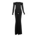 Summer Women's Elegant Off-Shoulder Dress European American Style Solid Color Long Sleeve Slim Fit Bodycon Fashion Cross Border_ecoleips.com
